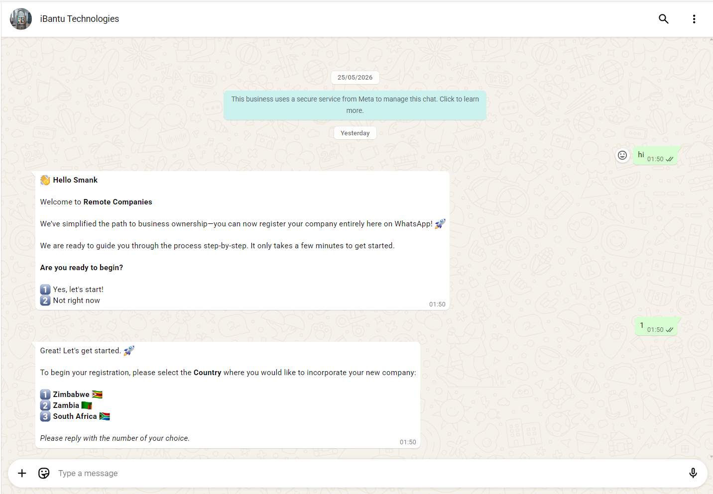 Remote Companies WhatsApp chatbot